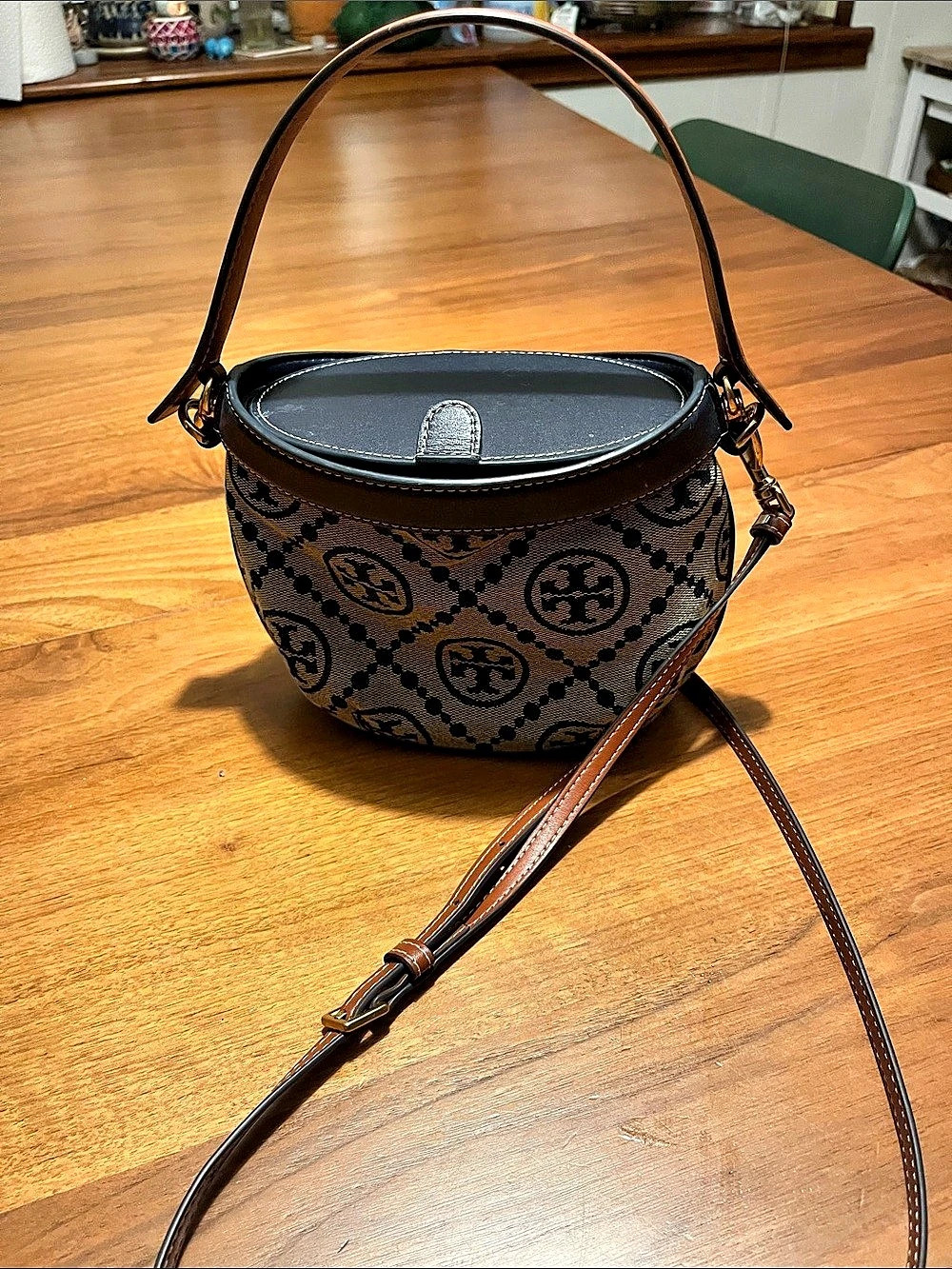 Tory Burch T Monogram Vanity Case Crossbody Bag Brown & Black